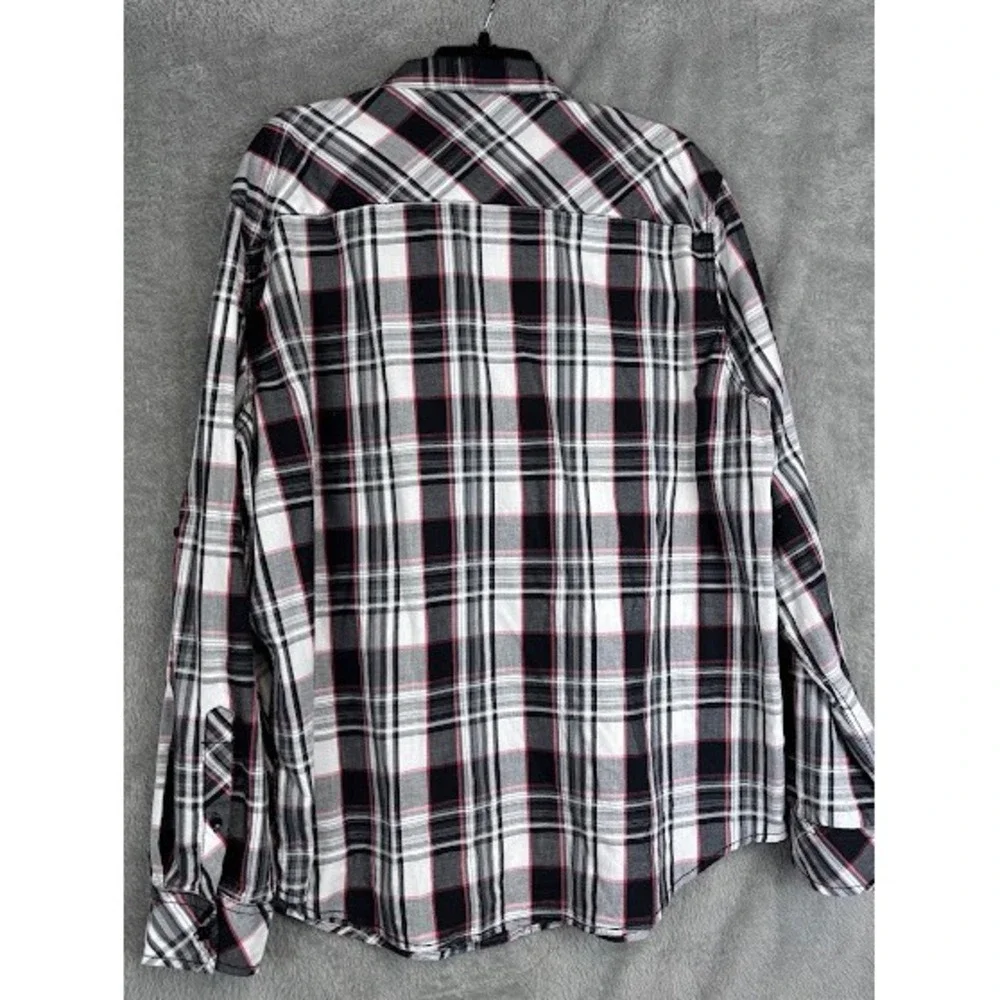 Machine Men's Western Shirt XXL Black Red Plaid‎ Long Sleeve Button Up Casual